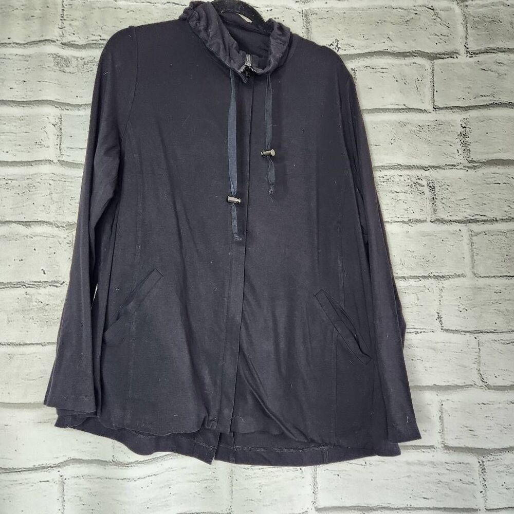 Eileen Fisher Womens Black Cotton Funnel Neck Drawstring Full Zip Jacket Size 1X